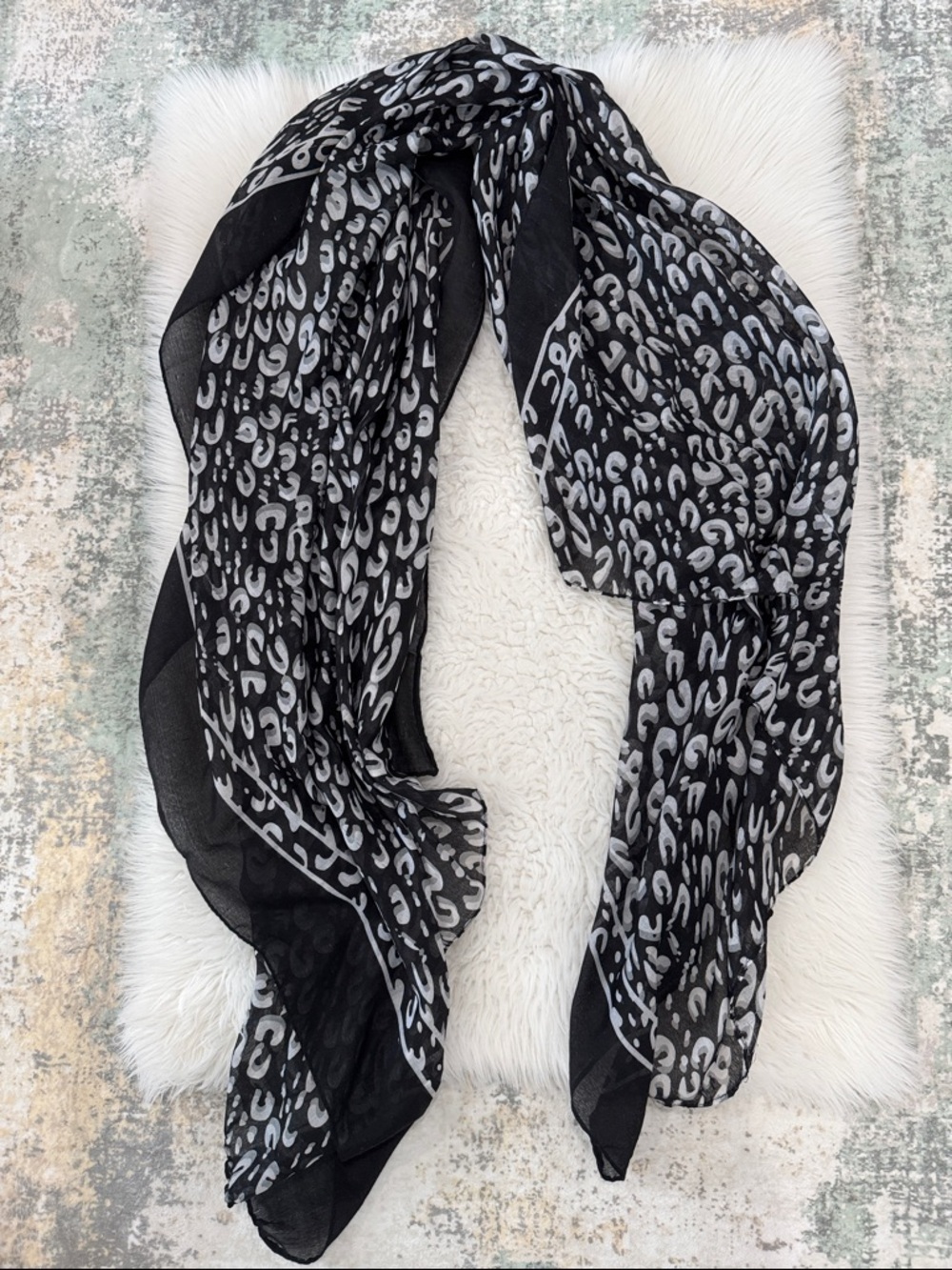 Black & Gray Animal Print Lightweight Scarf